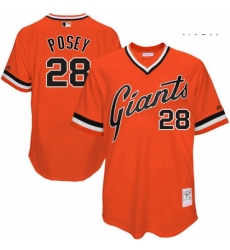 Mens Mitchell and Ness San Francisco Giants 28 Buster Posey Replica Orange Throwback MLB Jersey