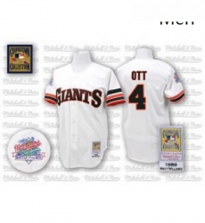 Mens Mitchell and Ness San Francisco Giants 4 Mel Ott Authentic White Throwback MLB Jersey