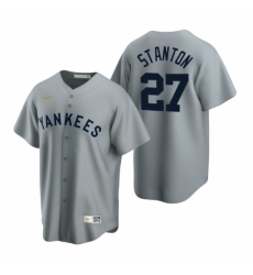 Mens Nike New York Yankees 27 Giancarlo Stanton Gray Cooperstown Collection Road Stitched Baseball Jersey