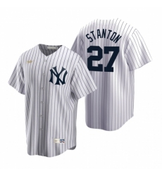 Mens Nike New York Yankees 27 Giancarlo Stanton White Cooperstown Collection Home Stitched Baseball Jersey