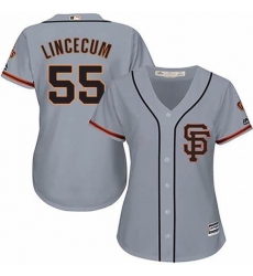 Women San Francisco Giants Tim Lincecum 55 Gray Stitched Cool Base MLB Jersey