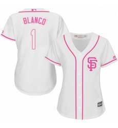 Womens Majestic San Francisco Giants 1 Gregor Blanco Replica White Fashion Cool Base MLB Jersey 