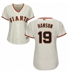 Womens Majestic San Francisco Giants 19 Alen Hanson Authentic Cream Home Cool Base MLB Jersey 