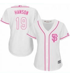 Womens Majestic San Francisco Giants 19 Alen Hanson Replica White Fashion Cool Base MLB Jersey 