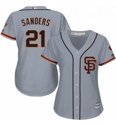 Womens Majestic San Francisco Giants 21 Deion Sanders Authentic Grey Road 2 Cool Base MLB Jersey