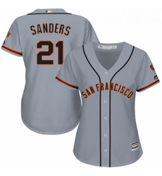 Womens Majestic San Francisco Giants 21 Deion Sanders Authentic Grey Road Cool Base MLB Jersey