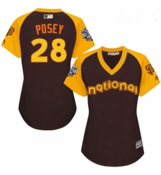 Womens Majestic San Francisco Giants 28 Buster Posey Authentic Brown 2016 All Star National League BP Cool Base MLB Jersey