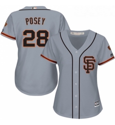 Womens Majestic San Francisco Giants 28 Buster Posey Authentic Grey Road 2 Cool Base MLB Jersey