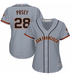 Womens Majestic San Francisco Giants 28 Buster Posey Authentic Grey Road Cool Base MLB Jersey