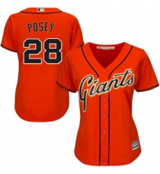 Womens Majestic San Francisco Giants 28 Buster Posey Authentic Orange Alternate Cool Base MLB Jersey