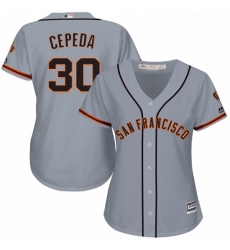 Womens Majestic San Francisco Giants 30 Orlando Cepeda Authentic Grey Road Cool Base MLB Jersey