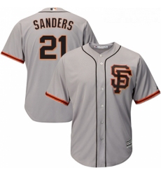 Youth Majestic San Francisco Giants 21 Deion Sanders Authentic Grey Road 2 Cool Base MLB Jersey