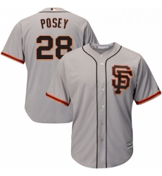 Youth Majestic San Francisco Giants 28 Buster Posey Authentic Grey Road 2 Cool Base MLB Jersey
