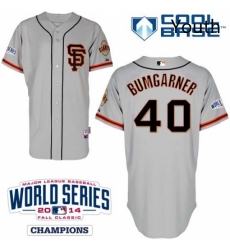 Youth Majestic San Francisco Giants 40 Madison Bumgarner Authentic Grey Road 2 Cool Base w2014 World Series Patch MLB Jersey