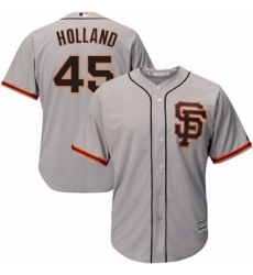 Youth Majestic San Francisco Giants 45 Derek Holland Authentic Grey Road 2 Cool Base MLB Jersey 