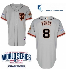 Youth Majestic San Francisco Giants 8 Hunter Pence Replica Grey Road 2 Cool Base w2014 World Series Patch MLB Jersey