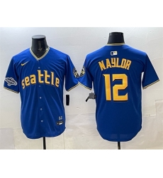 Men Seattle Mariners 12 Josh Naylor Royal With 2025 AL West Division Champions Patch Limited Stitched jersey