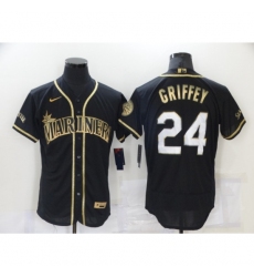 Men Seattle Mariners 24 Ken Griffey Authentic Black Gold Elite Fashion Baseball Jersey