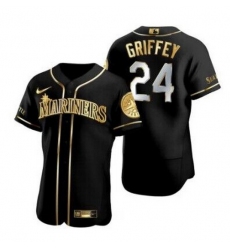 Men Seattle Mariners 24 Ken Griffey Jr  Black Golden Flex Base Stitched Baseball Jersey