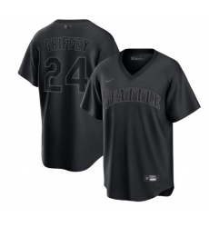 Men Seattle Mariners 24 Ken Griffey Jr  Black Pitch Black Fashion Replica Stitched Jersey