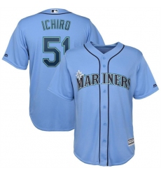 Men Seattle Mariners 51 Ichiro Suzuki Light Blue Cool Base Stitched Baseball Jersey