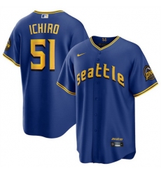 Men Seattle Mariners 51 Ichiro Suzuki Royal 2023 City Connect Cool Base Stitched Baseball Jersey