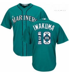 Mens Majestic Seattle Mariners 18 Hisashi Iwakuma Authentic Teal Green Team Logo Fashion Cool Base MLB Jersey