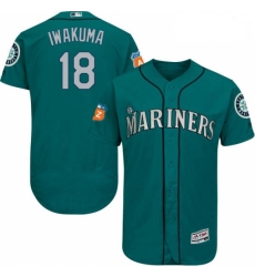 Mens Majestic Seattle Mariners 18 Hisashi Iwakuma Teal Green Alternate Flex Base Authentic Collection MLB Jersey