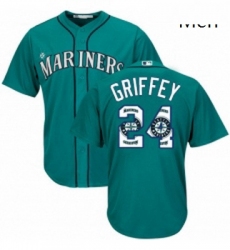 Mens Majestic Seattle Mariners 24 Ken Griffey Authentic Teal Green Team Logo Fashion Cool Base MLB Jersey