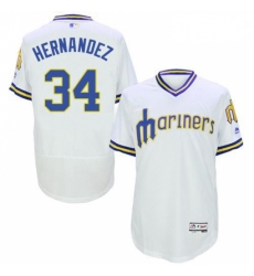 Mens Majestic Seattle Mariners 34 Felix Hernandez White Flexbase Authentic Collection Cooperstown MLB Jersey