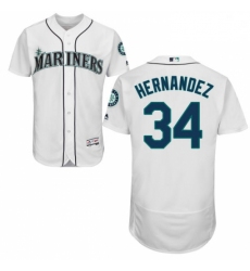 Mens Majestic Seattle Mariners 34 Felix Hernandez White Home Flex Base Authentic Collection MLB Jersey