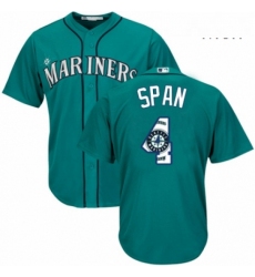 Mens Majestic Seattle Mariners 4 Denard Span Authentic Teal Green Team Logo Fashion Cool Base MLB Jersey 