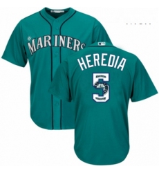 Mens Majestic Seattle Mariners 5 Guillermo Heredia Authentic Teal Green Team Logo Fashion Cool Base MLB Jersey 