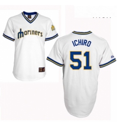 Mens Majestic Seattle Mariners 51 Ichiro Suzuki Authentic White Cooperstown Throwback MLB Jersey