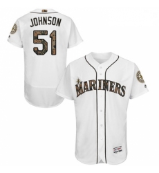Mens Majestic Seattle Mariners 51 Randy Johnson Authentic White 2016 Memorial Day Fashion Flex Base Jersey 