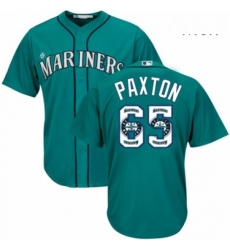 Mens Majestic Seattle Mariners 65 James Paxton Authentic Teal Green Team Logo Fashion Cool Base MLB Jersey 