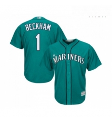 Mens Seattle Mariners 1 Tim Beckham Replica Teal Green Alternate Cool Base Baseball Jersey 