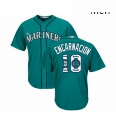 Mens Seattle Mariners 10 Edwin Encarnacion Authentic Teal Green Team Logo Fashion Cool Base Baseball Jersey 