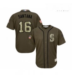 Mens Seattle Mariners 16 Domingo Santana Authentic Green Salute to Service Baseball Jersey 