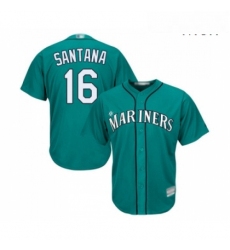Mens Seattle Mariners 16 Domingo Santana Replica Teal Green Alternate Cool Base Baseball Jersey 