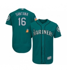 Mens Seattle Mariners 16 Domingo Santana Teal Green Alternate Flex Base Authentic Collection MLB Jersey
