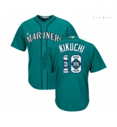 Mens Seattle Mariners 18 Yusei Kikuchi Authentic Teal Green Team Logo Fashion Cool Base Baseball Jersey 