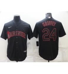 Men's Seattle Mariners #24 Ken Griffey Black Shadow Cool Base Stitched Jersey
