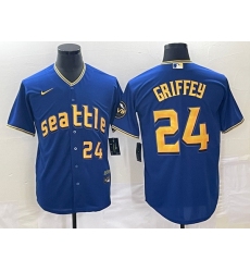 Men's Seattle Mariners #24 Ken Griffey Number Blue 2023 City Connect Cool Base Stitched Jersey