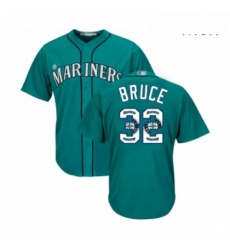 Mens Seattle Mariners 32 Jay Bruce Authentic Teal Green Team Logo Fashion Cool Base Baseball Jersey 