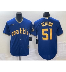 Men's Seattle Mariners #51 Ichiro Suzuki Blue 2023 City Connect Cool Base Stitched Jersey