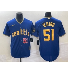Men's Seattle Mariners #51 Ichiro Suzuki Number Blue 2023 City Connect Cool Base Stitched Jersey1