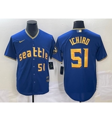 Men's Seattle Mariners #51 Ichiro Suzuki Number Blue 2023 City Connect Cool Base Stitched Jersey
