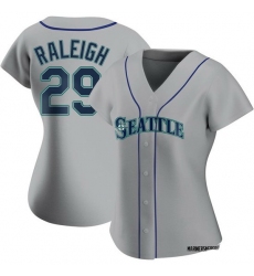 Women Seattle Mariners 29 Cal Raleigh  grey Authentic Alternate Jerseys