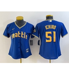 Women Seattle Mariners 51 Ichiro Suzuki Royal 2023 City Connect Stitched Baseball Jersey